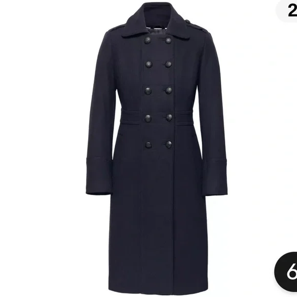 Banana Republic Wool Melton Militia Coat Navy Blue Size 4 - Picture 3 of 8